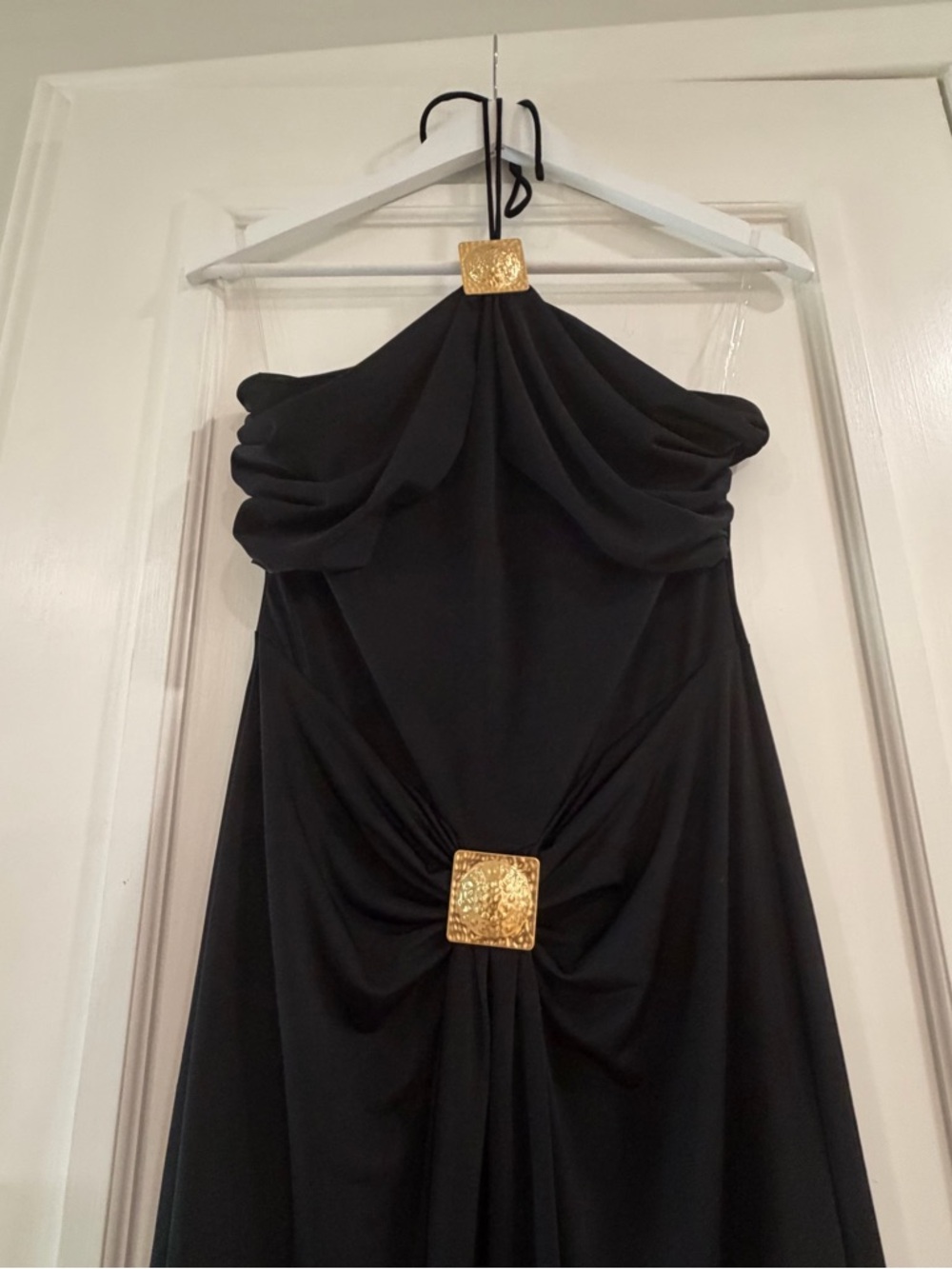 Meshki Black Halter Maxi Dress with Gold Accents - Picture 6 of 11